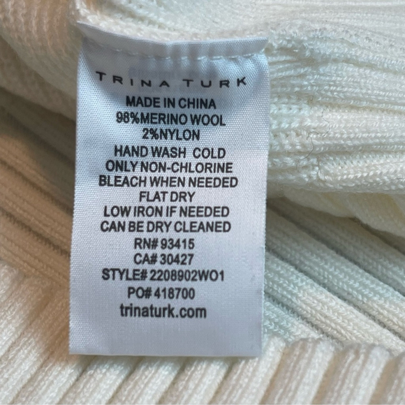 Trina Turk Chloe Merino Wool Sweater Ruffled Sleeves White Quiet Luxury Sz XXL - Picture 9 of 15